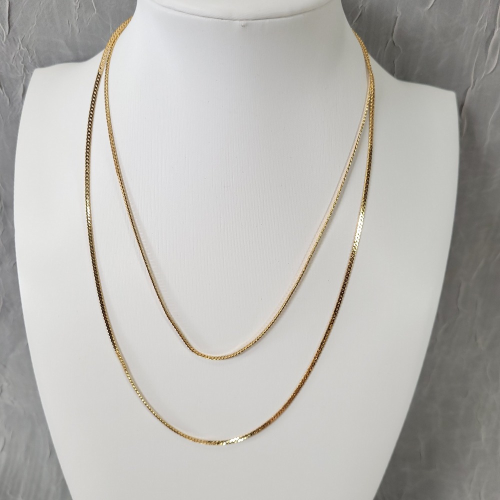 Monet Necklace Women 35 Inch Gold Tone Flat Curb Link Chain Vintage